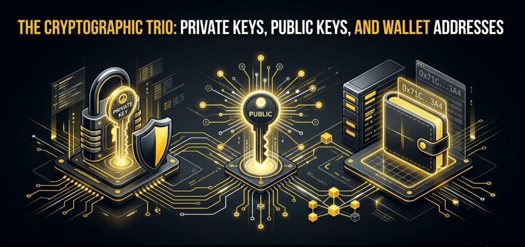 The Cryptographic Trio: Private Keys, Public Keys, and Wallet Addresses